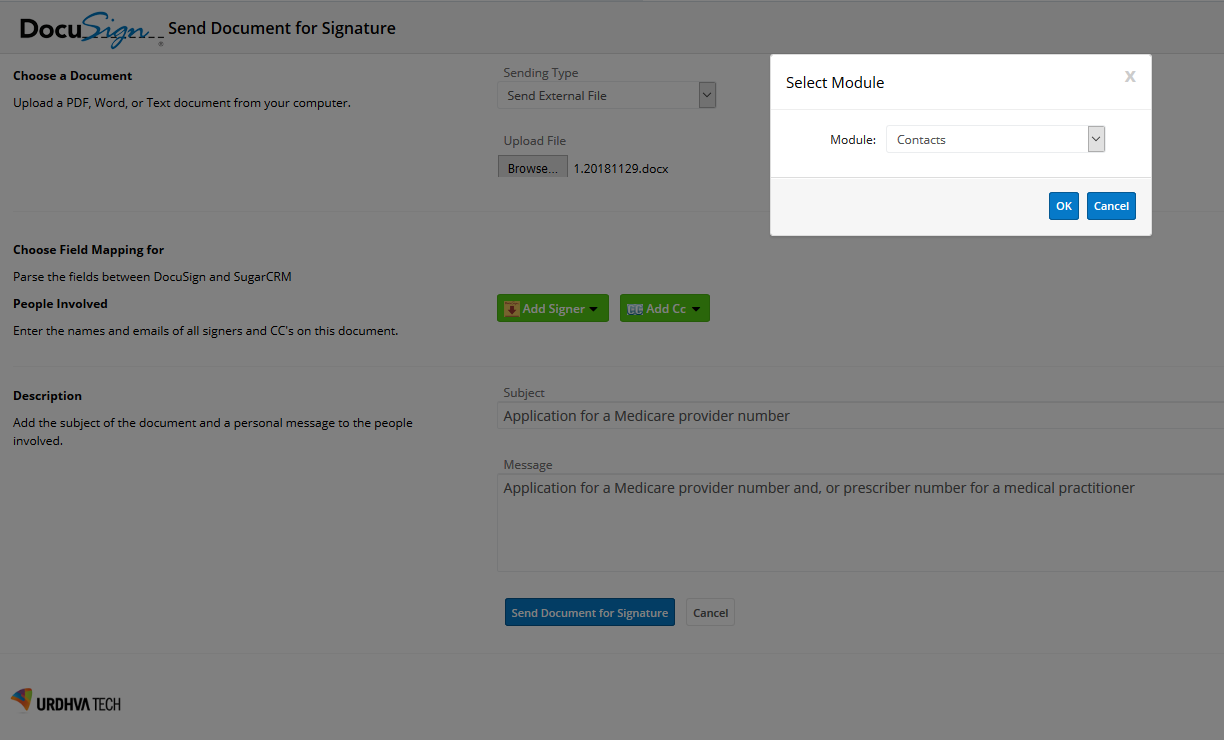 select docusign template from SugarCRM