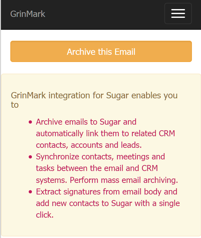 Outlook archive email to SugarCRM