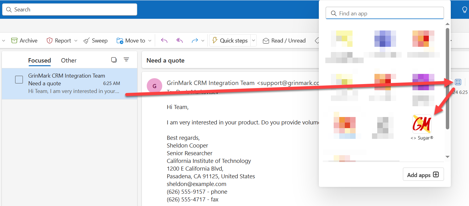 Email with SugarCRM button