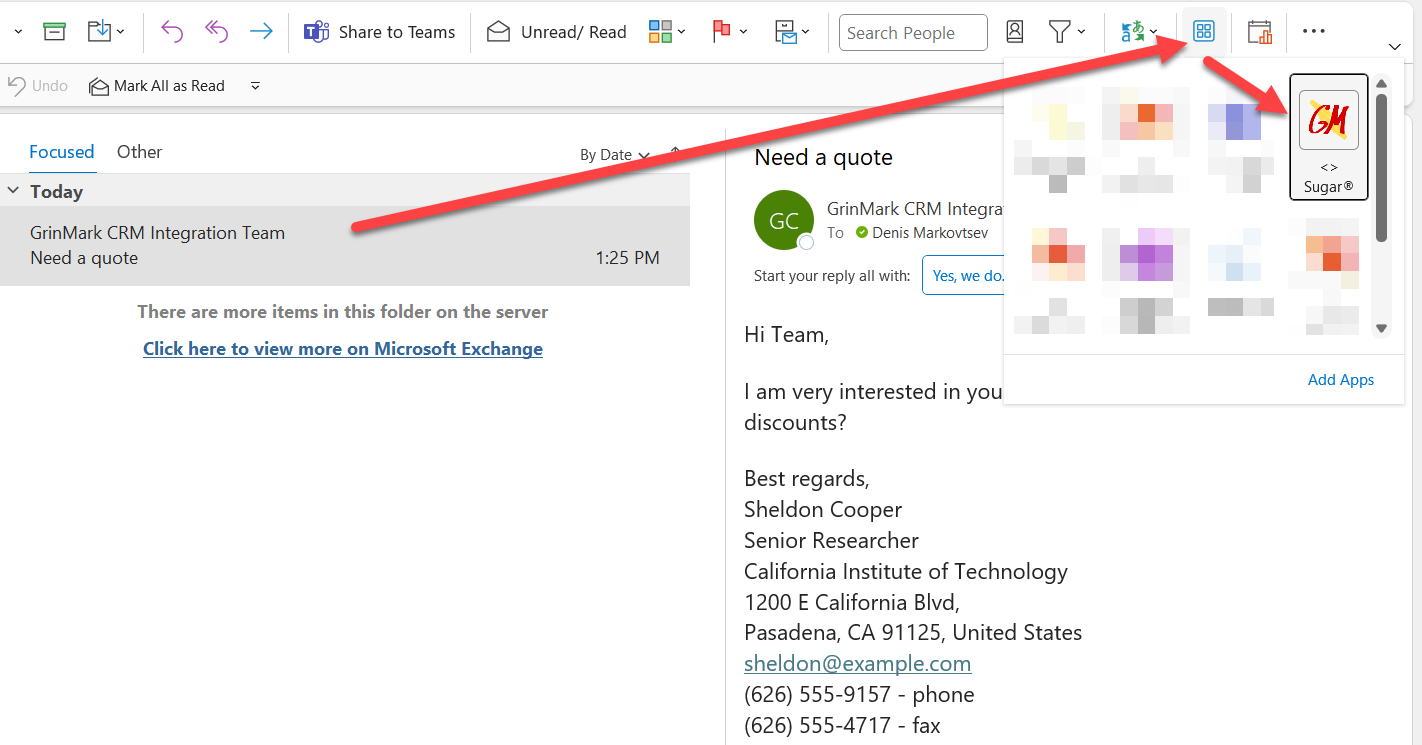Email with SugarCRM button