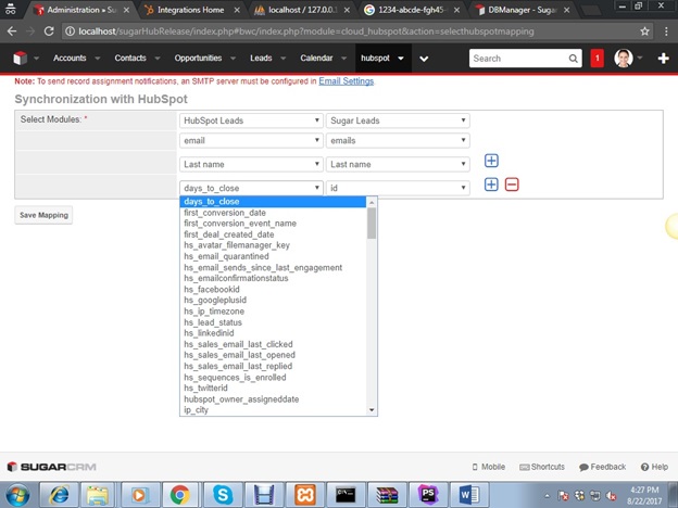 HubSpot Mapping with SugarCRM