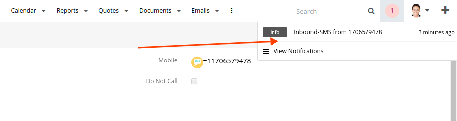 SugarCRM SMS Integration SMS notification