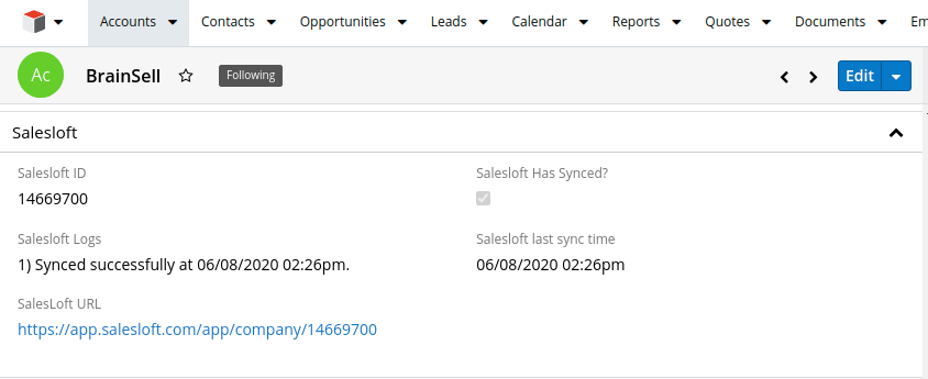 SalesLoft SugarCRM Integration Sync Status