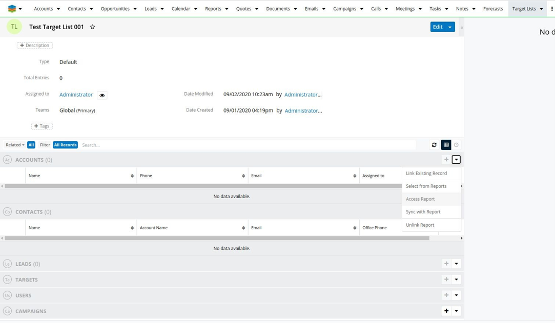 Create records using the SM Dynamic Target List add-on for SugarCRM