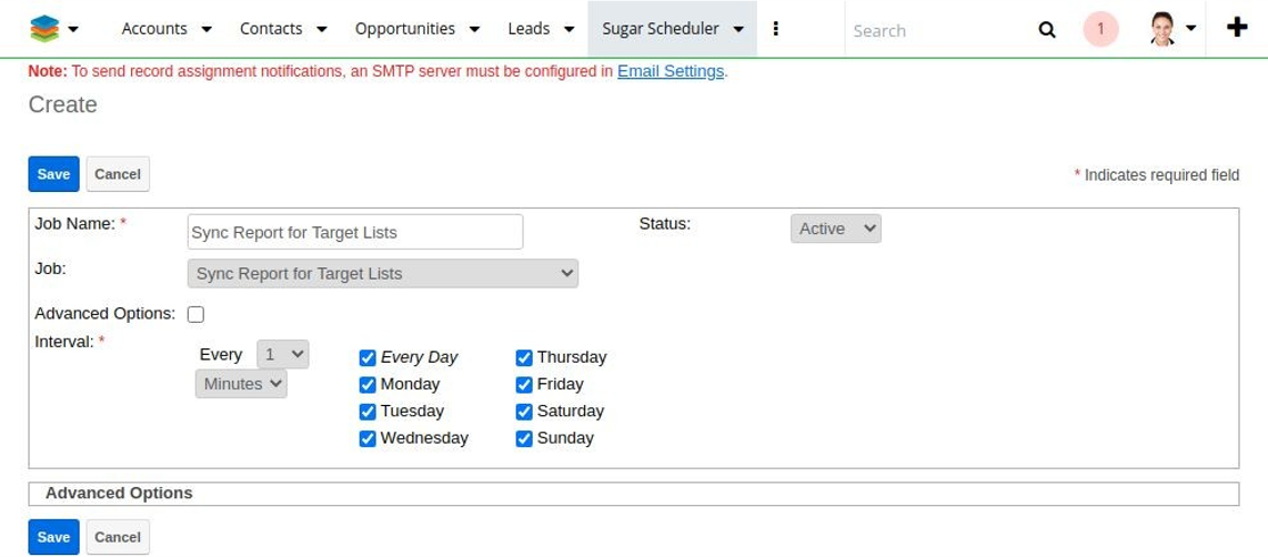 Schedule using the SM Dynamic Target List add-on for SugarCRM